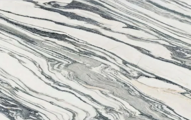 Marble Vein Sintered Stone with Flowing Black and White Patterns