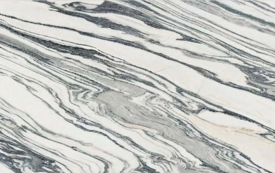 Marble Vein Sintered Stone with Flowing Black and White Patterns