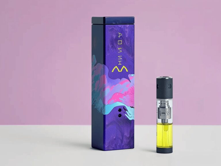 Purple Vape Cartridge Packaging with Artistic Design