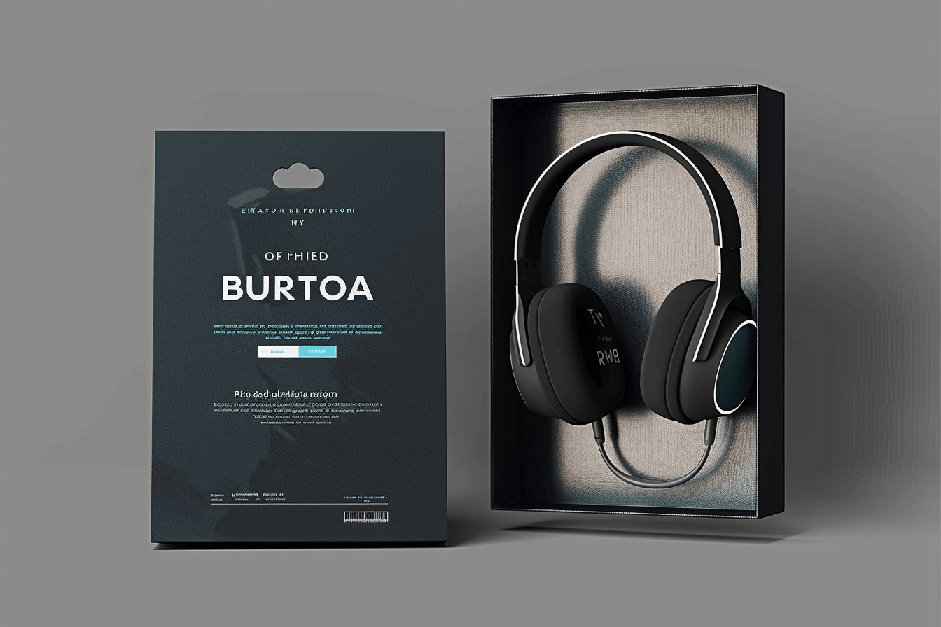 Electronics packaging featuring a sleek black box and secure headphone storage.