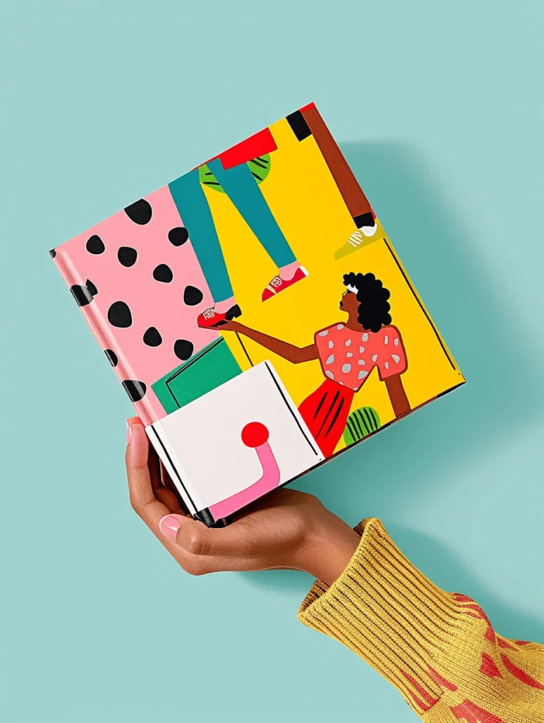 A woman's hand holding a colorful paper box packaging.