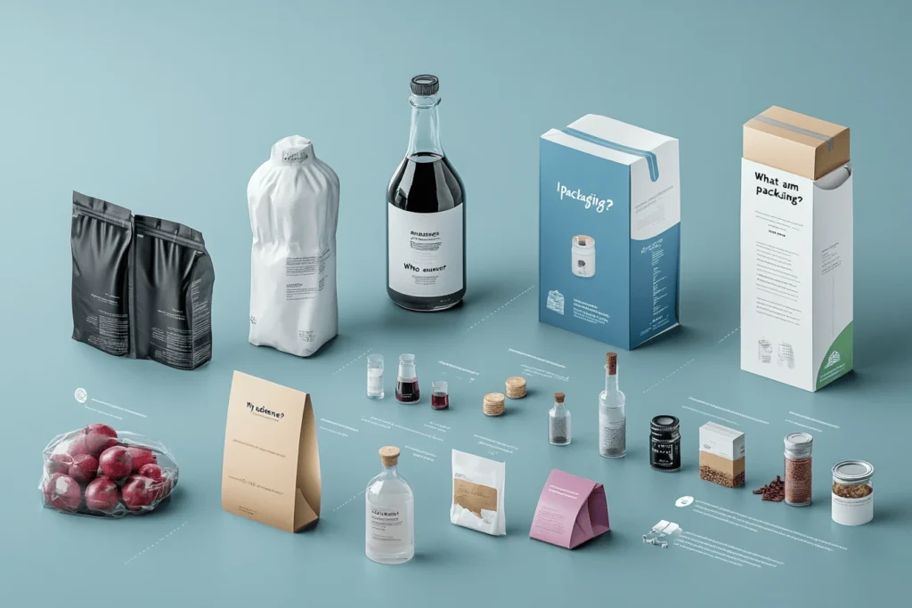Collection of eco-friendly packaging designs, including pouches, bottles, and boxes, showcasing diverse product types and sustainable materials.