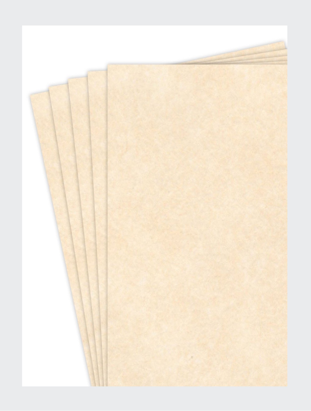 Stack of beige textured paper sheets ideal for premium packaging or printing purposes.